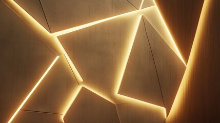 Abstract Geometric Wall Panel with Warm LED Lighting Modern Interior Design Texture