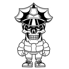 Mascot character design cartoon skull police outline