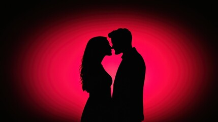 Silhouette of a Romantic Couple Kissing Against a Vibrant Pink Background