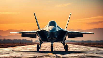 Fototapeta premium F-35 Lightning II Fighter Jet on Airfield - Stunning Aerial Photo