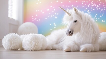 Magical Unicorn Fantasy  Pastel Rainbow Background  Whimsical Childrens Decor