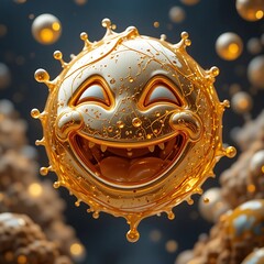 Golden Joyful Emoji in Liquid Form