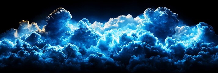 Striking blue thunderstorm clouds illuminated with dramatic light effects.