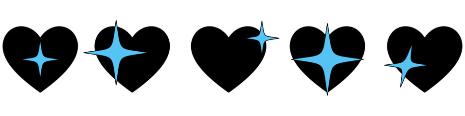 Trendy Y2K Heart and Star Vector Illustration, Set in Retro Futuristic Style, geometric brutalism shapes, Hipster Digital Art, Graphic Design, Stickers and Branding Projects