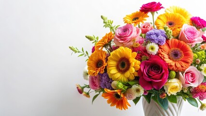 Vibrant floral arrangement against a soft white background, blooms, decorations,  blooms, decorations