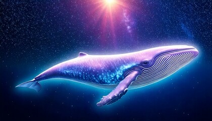 whale swimming through a sparkling cosmic 