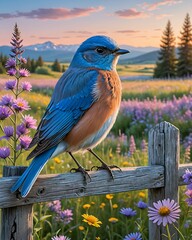 Obraz premium A variety of wildflowers, including purple and yellow blooms, add vibrancy to the landscape.