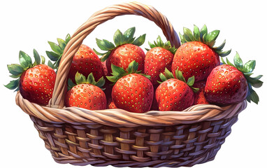 Fresh Strawberries in Basket, Summer Harvest, White Background, Food Design