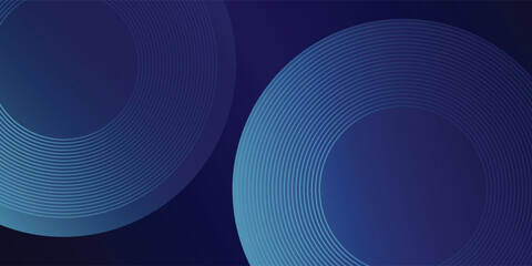 Abstract glowing circle lines on dark blue background. Geometric stripe line art design. Modern shiny blue line art simple modern design