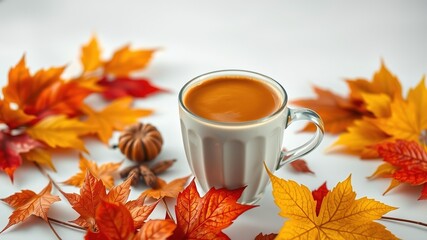 Pumpkin Spice Latte Autumn Table Fall Leaves