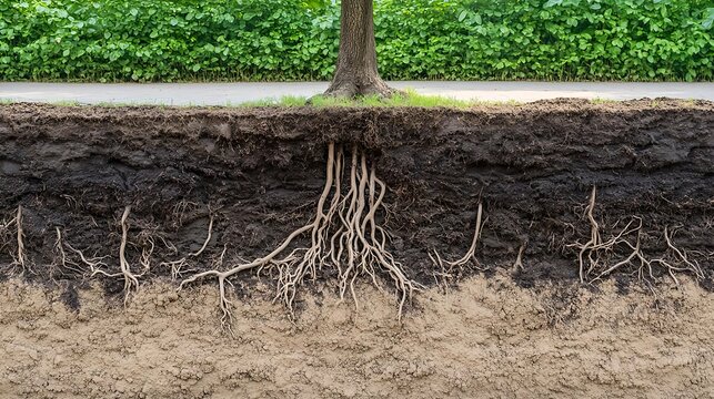 tree roots & soil cross section - environmental awareness