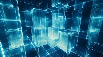 Fototapeta premium Luminous geometric tech background in tonal blue shades