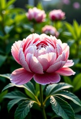 Soft Pink Peony in Dewy Morning Garden, Tranquil Nature Close-Up, 8K Photorealistic Beauty
