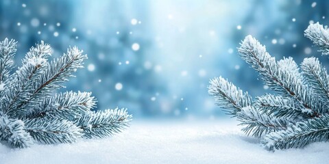 A snowy background with pine trees and pine cones