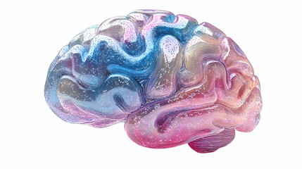 Obraz premium Colorful brain, digital rendering, isolated, white background, medical illustration