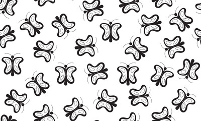A repeating pattern of simplistic black butterflies on a transparent background. The design is cute, elegant and suitable for various applications.