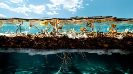 Naklejka premium underwater roots & plants, nature scene - environmental awareness