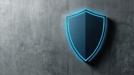 A glowing blue shield icon on a textured gray background symbolizes protection and security in a digital context.