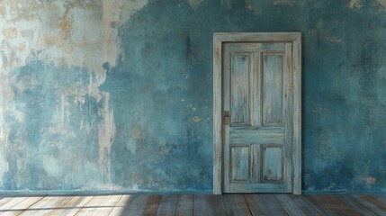 Rustic teal wall with weathered wood door. Ideal for vintage, shabby chic, or abandoned themes.