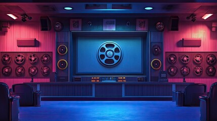 Fototapeta premium Vintage Recording Studio: A Nostalgic Vibe with Retro Equipment and Lighting