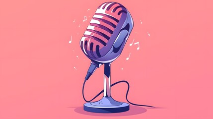 Microphone with mouth, cartoon-style illustration for podcasts.