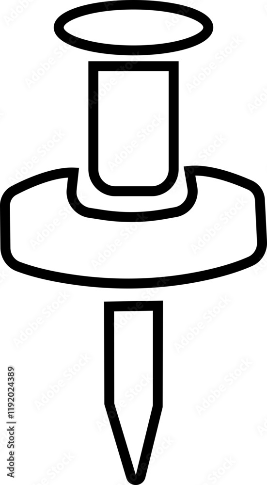 Poster push pin icon in outline style. thumbtack for note attach. paperclip symbol illustration. a needle f