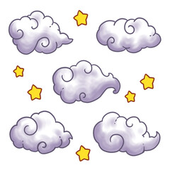 Natural artistic cloud arts with stars around them