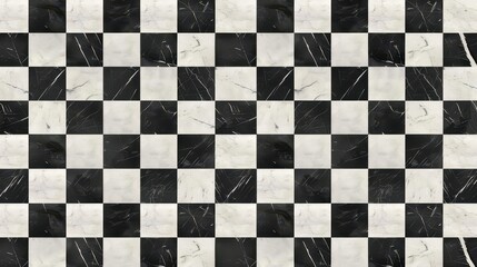 Fototapeta premium A checkerboard pattern of black and white marble tiles.