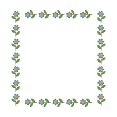 Botanical frame with flowers. Floral frame with blue flowers. Vector illustration.