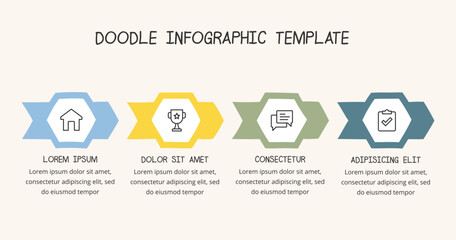 Hand drawn process diagram template with four arrows, doodle infographics, vector eps10 illustration