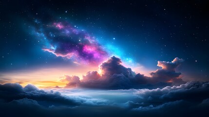 Naklejka premium Celestial dance of colors sky digital art nighttime aerial view cosmic beauty