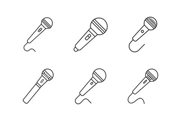 microphone icon, mic line art vector illustration