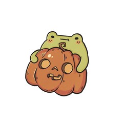 Adorable Frog hugging a Pumpkin Illustration