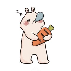 A sleeping bunny hugging a carrot, great for children’s illustrations or playful designs.