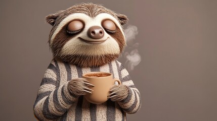 Sleepy Sloth Enjoying a Warm Drink