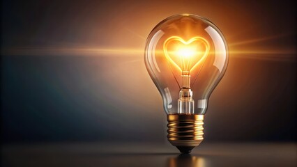 A glowing light bulb with a soft heart shape inside it, radiating warmth and kindness, light bulb, ,  light bulb,, glowing