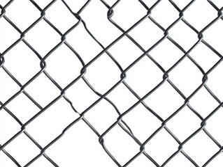 Close up of chain link fence isolated on white background  - ai