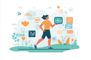 illustration of a woman using wearable tech for health and wellness