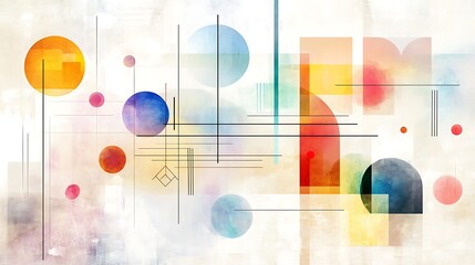 Abstract Colorful Geometric Shapes with Lines and Textures in Soft Pastel Tones and Bright Hues