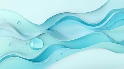 Fototapeta premium Abstract Fluid Waves in Soft Blue Tones with Water Droplets Creating a Serene and Calming Atmosphere for Design and Background Use