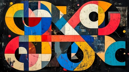 Fototapeta premium Vibrant Abstract Composition Featuring Geometric Shapes and Bold Colors with Dynamic Patterns for Modern Art Enthusiasts and Creative Projects