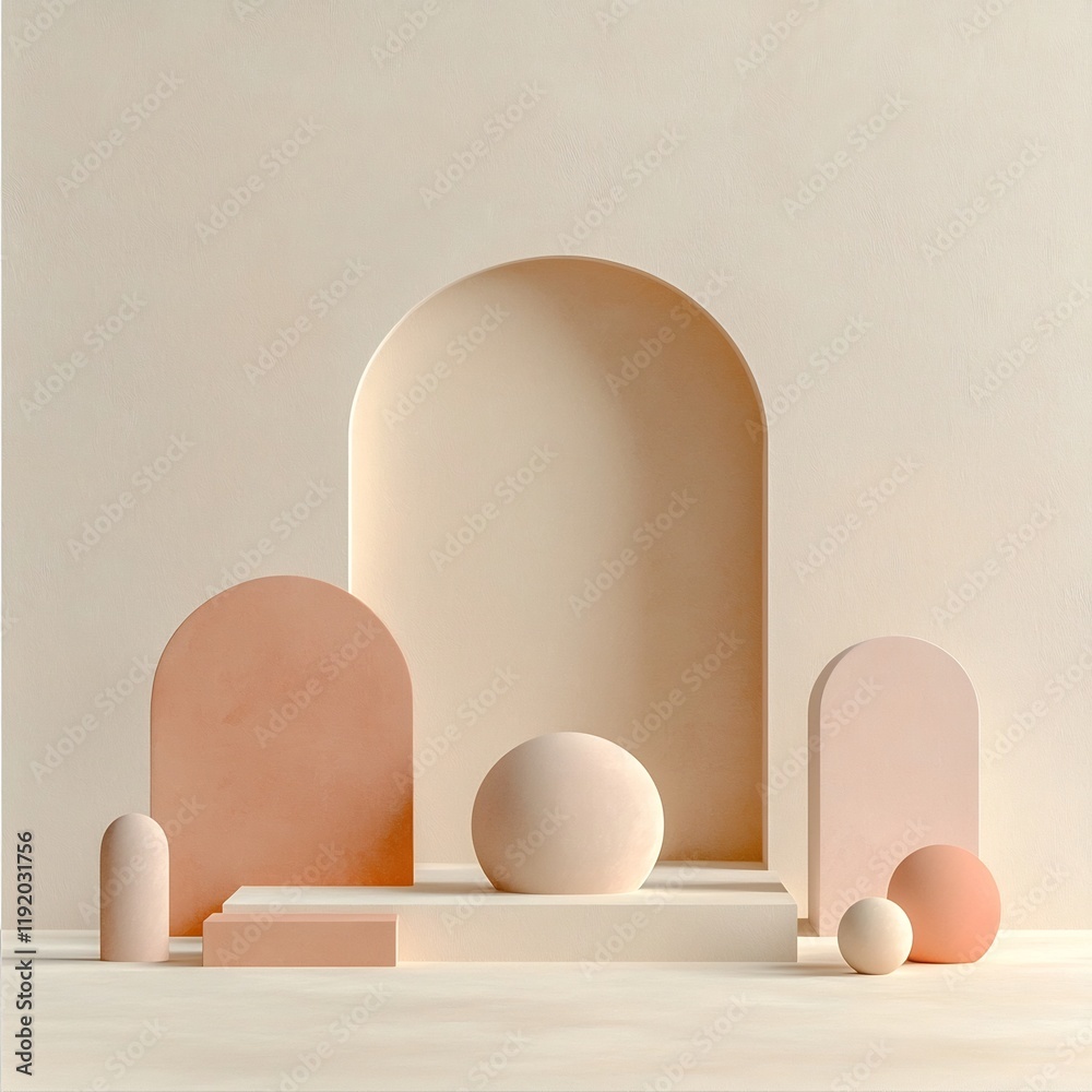 Poster minimalist architectural study featuring a pastel gradient setting transitioning from delicate blush