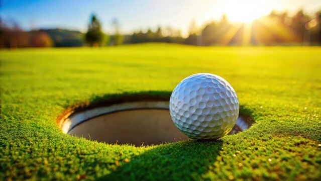 Golf ball rolling into hole after successful putt , golf ball, ,  golf ball,golfing