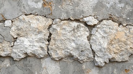 Fototapeta premium Cracked stone wall texture; grey, beige tones. Ideal for backgrounds, website design, or grunge themes.