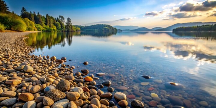 Serene Pebbles on Lake Shore, Calm and Peaceful Scene , tranquility , serenity, tranquility ,serenity,nature,water