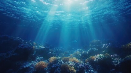 Minimalist underwater abstract background with glowing accents and smooth transitions