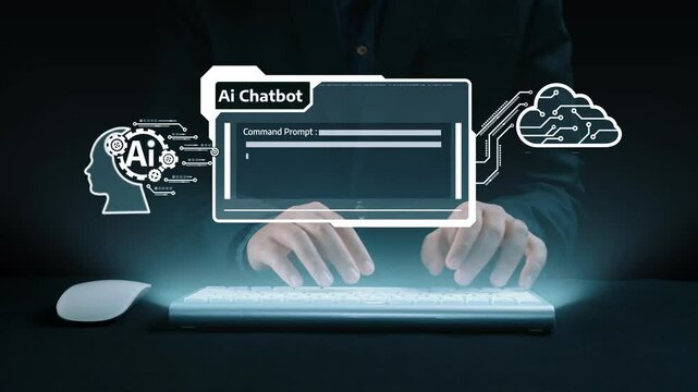 Human interact with AI artificial intelligence virtual assistant chatbot in concept of AI artificial intelligence prompt engineering, LLM AI deep learning to use generative AI for work support. UUID