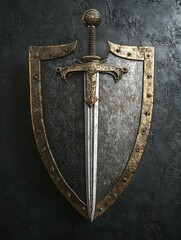 Metal shield with sword