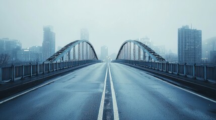 Obraz premium Misty City Bridge: A Serene Urban Landscape