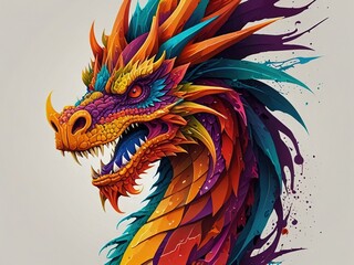 3d dragon head colorful logo illutration